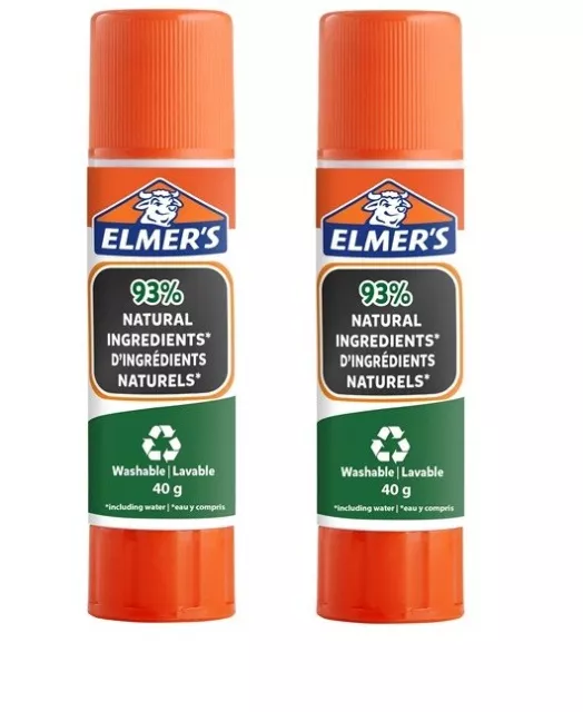 Elmer's 40g Puro Escuela Pegamento Adhesivo Niño Amistoso, Lavable, 2 Unidades