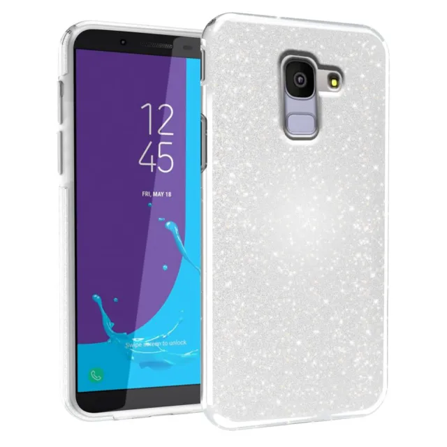 Custodia Brillantini Cover Glitter 3 in 1 per Samsung Galaxy J6 2018 Argento