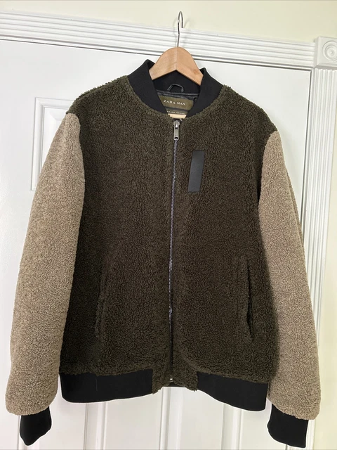 Zara Man Bomber Jacket Sherpa Fleece Men Sz XL Full zip Lined