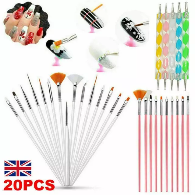 20 Pcs Nail Art Brushes Designing Painting Dotting Detailing Pens Brushes Kit