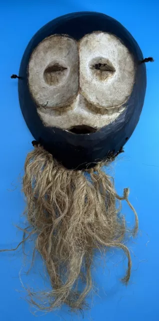 Old African Tribal Wood Face Mask With Beard Lega Folk Art Wall Art