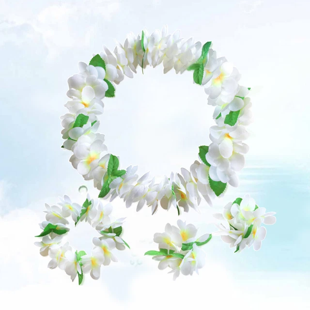 4 Pcs Casque De Leis Fleurs Tropicales Luau Bracelet Banquet Station Balnéaire