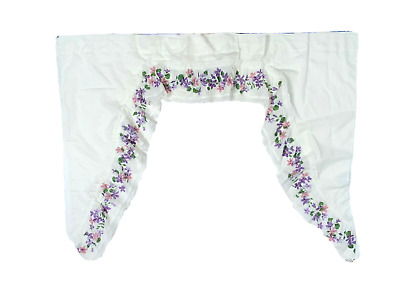 Vintage Ruffle Window Treatment 2 Piece Lace Valances Curtains White Flowers 60s