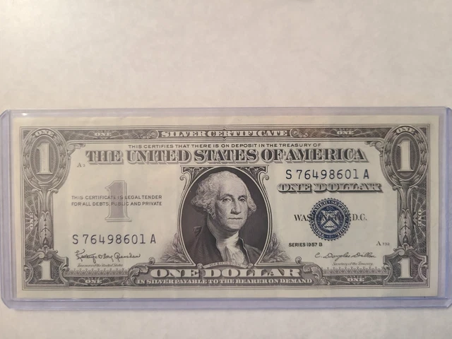 ✔ One 1957 Blue Seal $1 Dollar Silver Certificate, VG/VF, Old US One Dollar Bill