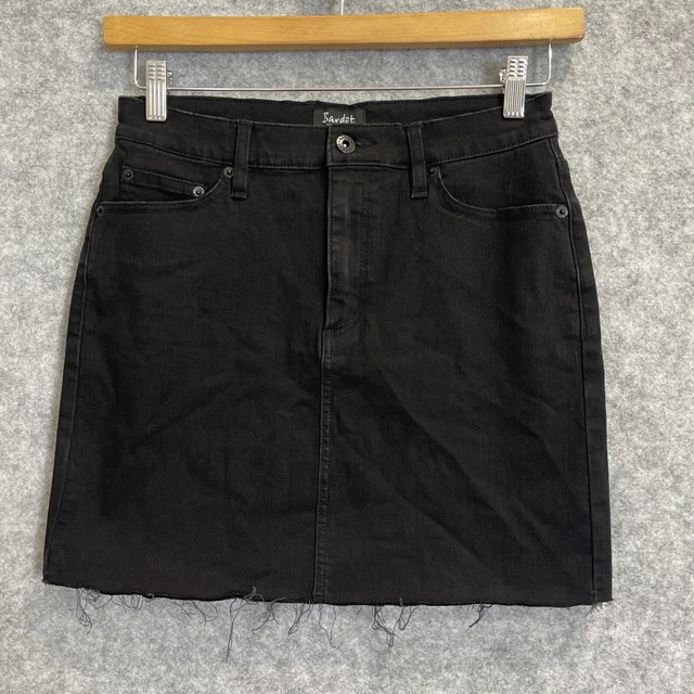 BARDOT WOMEN S RETRO design black fray hem stretch denim mini
