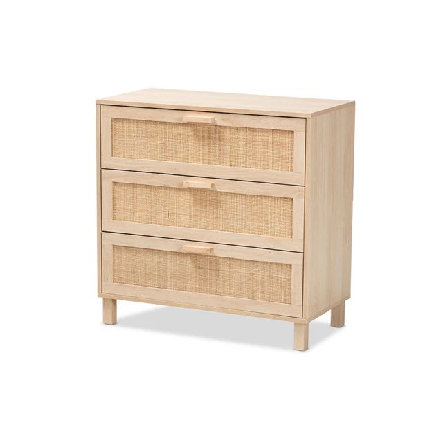 Baxton Studio Sebille Mid-Century Modern Light Brown Finished Wood 3-Drawer S...