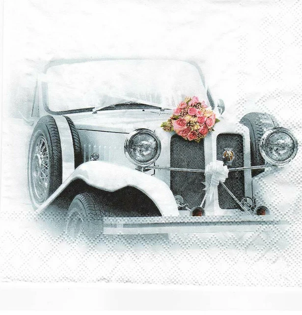 3 Servietten Festlichkeit Hochzeit Elegantes Auto mit Blumenstrauß 💙