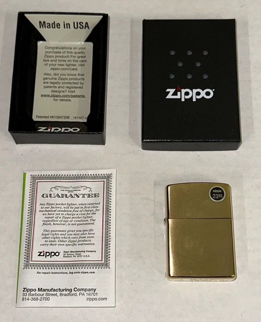 Zippo 204B Gold Brass Lighter Case + Box + Papers! No Insert! Retail $21.95! USA