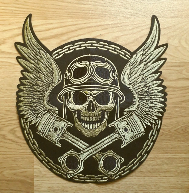 Patch Termoadesivo Biker Con Teschio E Scritta 'Stahl Verbindet', Toppa Da Cucire O Stirare