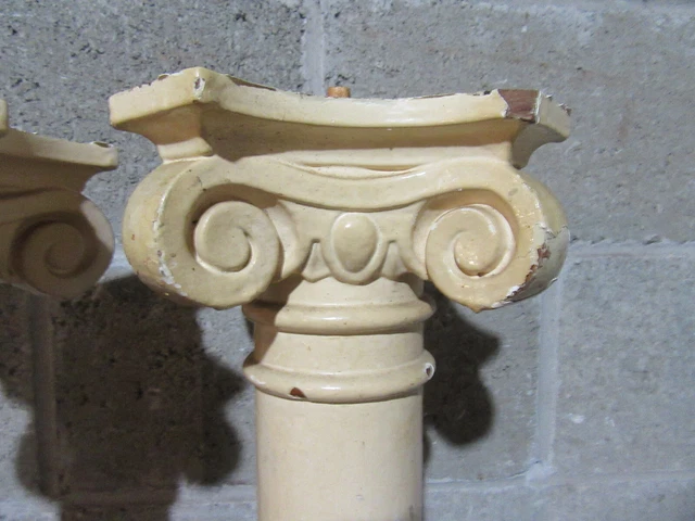 ~ Pair Antique Cherry Wood Columns With Ornate Capitals ~ 30" ~ Salvage 8