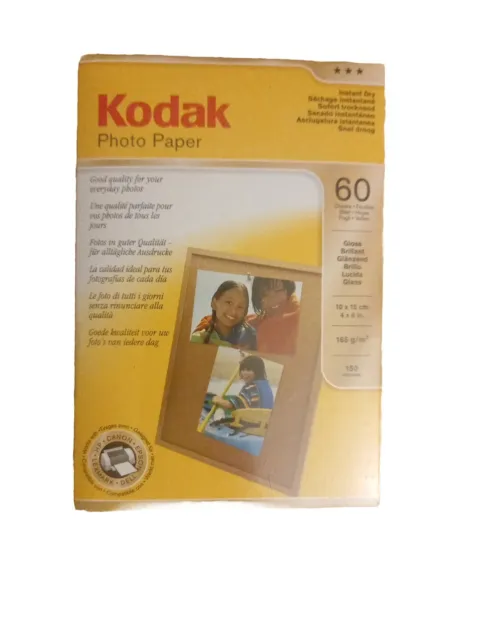 Kodak Photo Paper. 60 Sheets. Gloss 4X6" 10X15cm 165gsm  New Sealed. Instant Dry