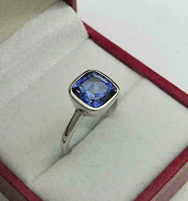 1.20Ct Cushion Cut Lab Created Tanzanite Solitaire Ring 14K White Gold Plated