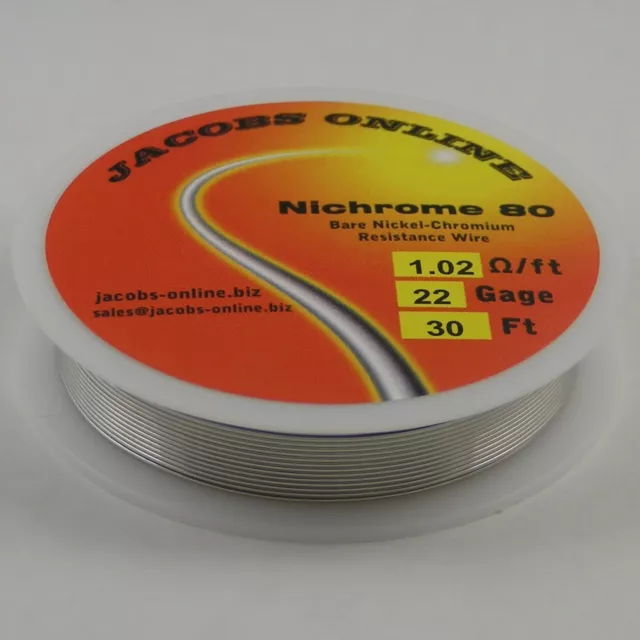 Nichrome 80 resistance wire (Nichrome V, Chromel A), 22 gauge, 30 feet