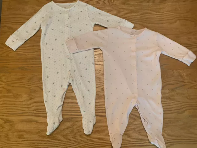 Baby Girl Next Pink & White Floral Sleepsuits Babygrows Set X2 3-6 Months 🌸
