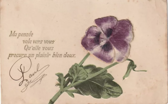 C4- Cp Cartolina Fiori Viole Violette Simil Stoffa - Fp Vg 1908