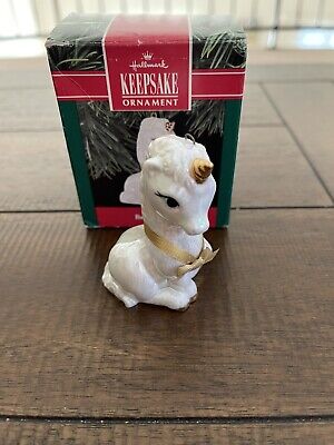 Hallmark Keepsake Ornament Baby Unicorn Porcelain With Gold Bow EUC
