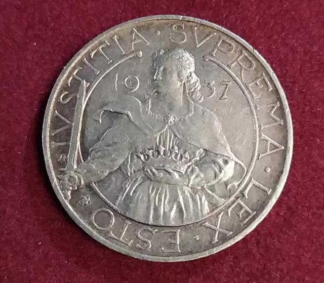 Repubblica Di S Marino Vecchia Monetazione,10  Lire 1937,Ag 10 Grammi
