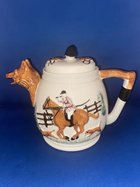 VINTAGE PORTLAND POTTERY FOX HUNTING TEAPOT ENGLAND Collectable  Decorative