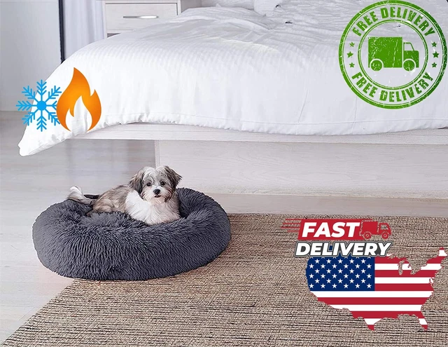 Warm Round Pet Bed for Cat Fluffy Luxury Faux Fur Plush Donut small&medium Dog