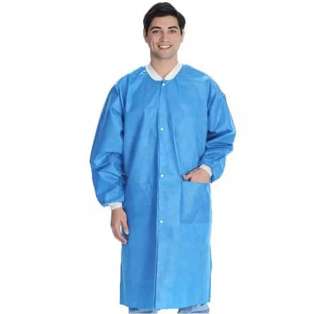 Case of 50 Medical Disposable SMS Lab Coat Gown Blue, 35gsm, With Pockets