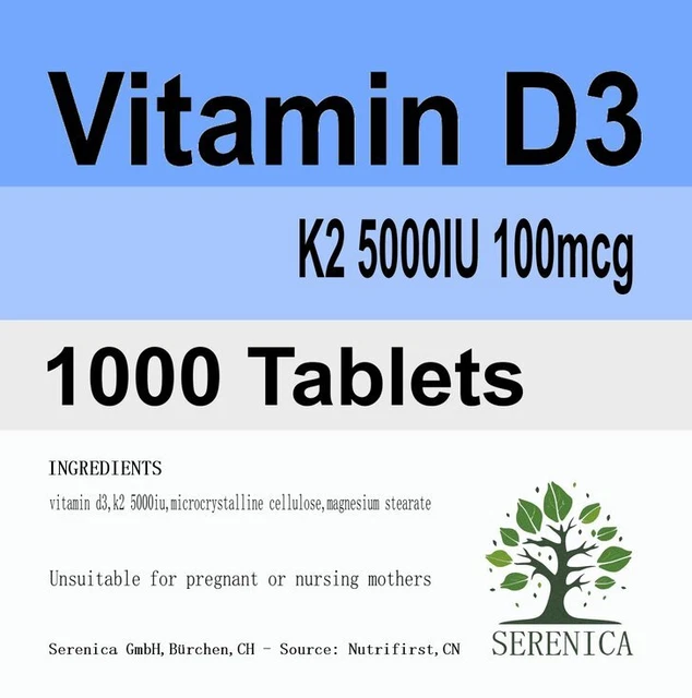 Vitamin D3 and K2 5000IU 100mcg Pro Strength x 1000 Tablets