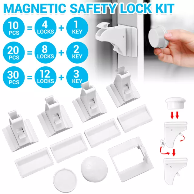 12 Lock+3 Key Magnetic Child Safety Locks Drawers Cupboard Latches No Drilling