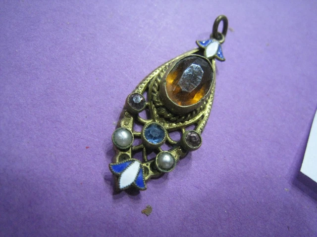 Pendentif Ambre Sur Chaîne Argentée - Style Art Déco, Taille XXL - Occasion - Vintage