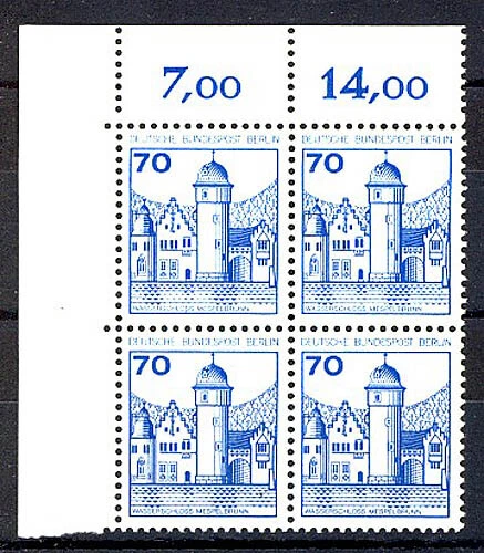 538 Burgen u.Schl. 70 Pf Eck-Vbl. ol ** postfrisch