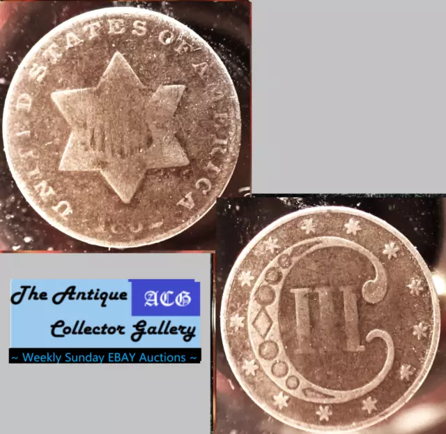 1852 US Phila Mint Silver Type 1 Trime 🪙 No Outlines to Star 🪙3 Cents🪙