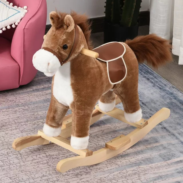 HOMCOM Kids Plush Rocking Horse w/ Moving Mouth Tail Sounds 18-36 Months Brown 2