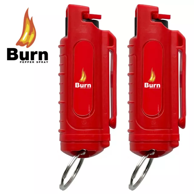 2 BURN Pepper Spray 1/2oz Self Defense Security Keychain Molded Red 2 Pack