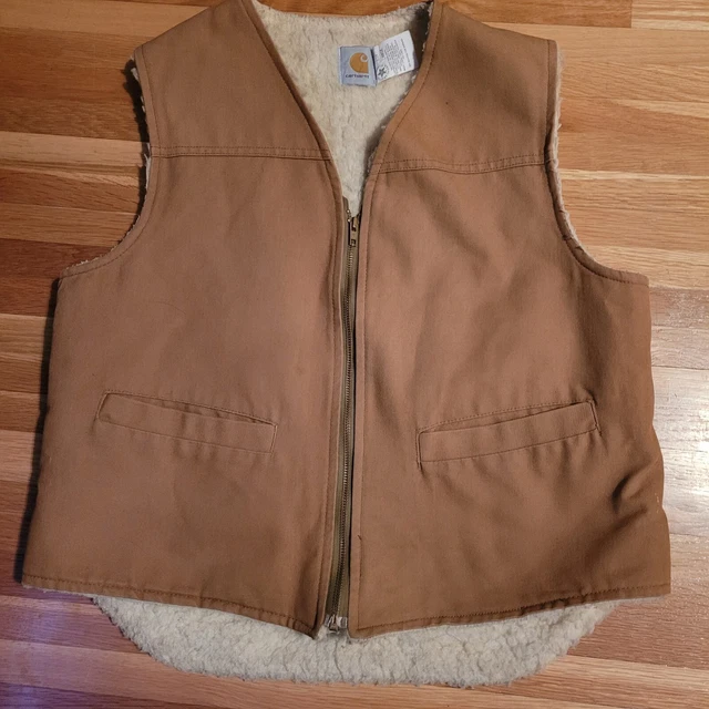 Vintage Carhartt 6SV Full Zip Canvas Sherpa Lined Vest Union Made in USA Men's L