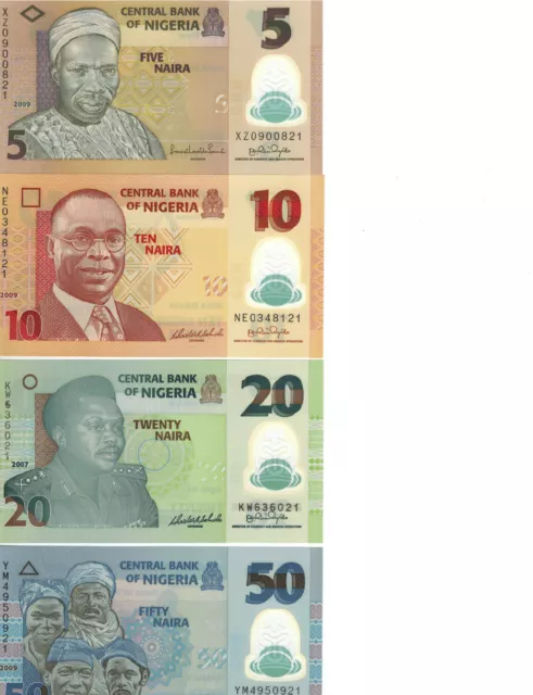 Nigeria 4 Notes Unc. 5,10 , 20 & 50 Naira Polymer Notes