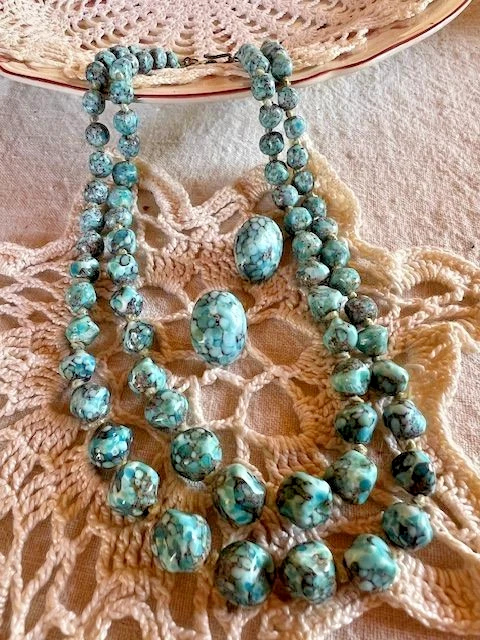 Collier Vintage Multibrins Perles De Verre Rayures Afrique - Lot De 7 Brins - 7-9mm