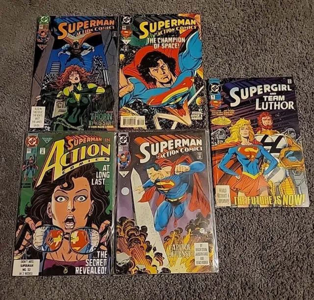 Lot (5) *Vintage - DC Comics-- Superman In Action Comics & Supergirl