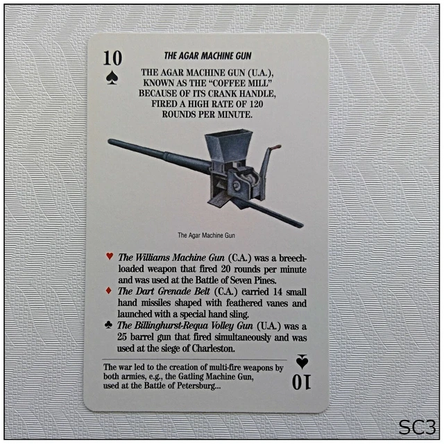 ARMS AND ARMAMENTS Civil War Agar Machine Gun Playing Card (SC3) $4.99 ...