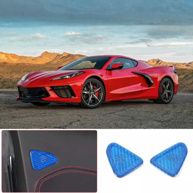 Carbon Fiber Blue Inner Door Panel Speaker Trim Cover Fits For Corvette C8 2020+