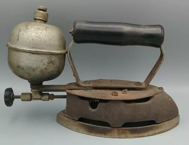 Vintage antique comfort iron self heating steam punk gas fuel heated iron