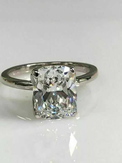 3Ct Elongated Cushion Cut Moissanite Ring 14k White Gold Plated Engagement Ring