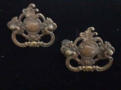 2 Antique Brass Drawer Pulls with Drop Bail Handles