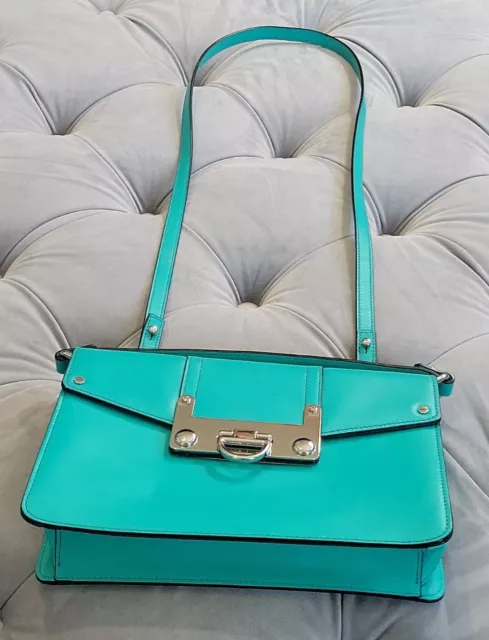 MILLY New York Womens Turquoise Bryant Leather Crossbody Purse Silver Hardware