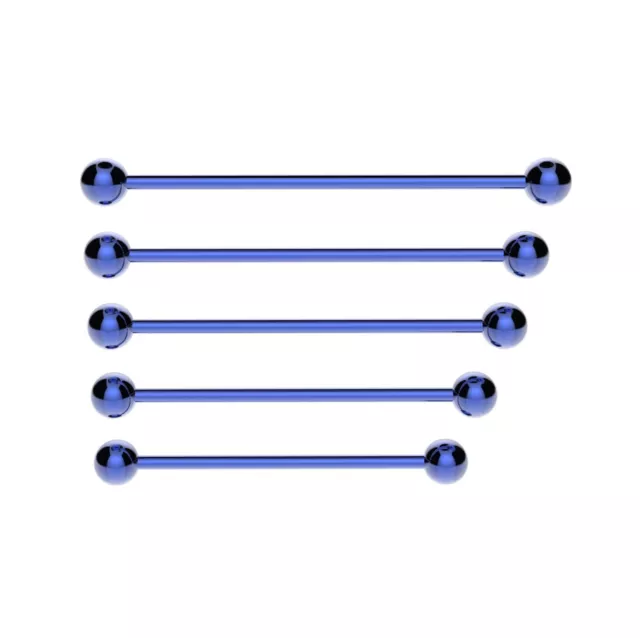 Industrial Scaffold Barbell Ear Piercing Bar Surgical Steel BLUE With BALLS