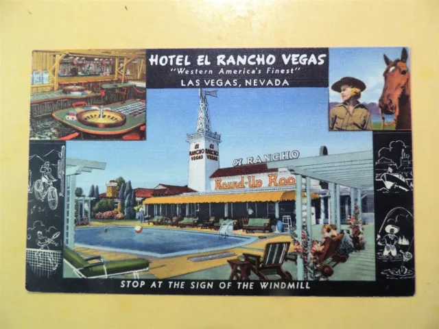 Hotel El Rancho Vegas Casino Las Vegas Nevada vintage linen postcard