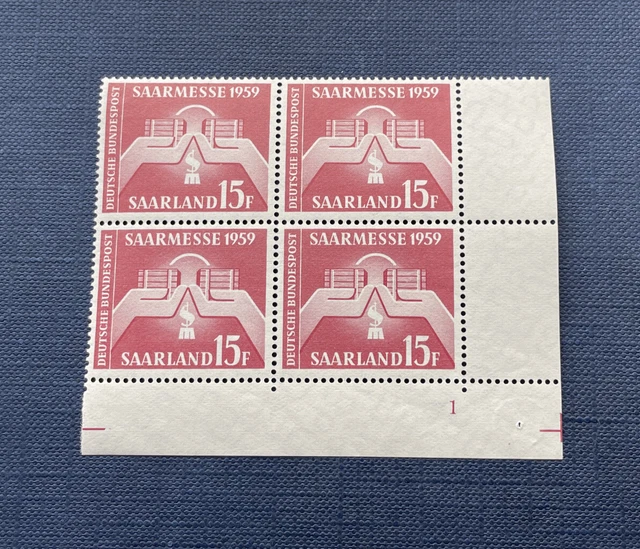 Saarland OPD 1959 Mi.-Nr. 447, Quartett Br. r / unten Bogenecke, postfrisch**