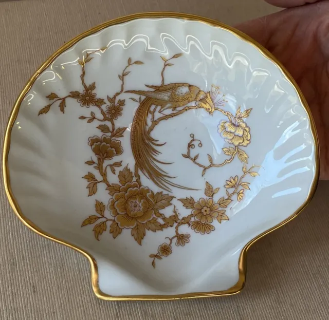 Vintage Limoges France Porcelain Gold Gilt Bird Pheasant Shell Trinket Dish