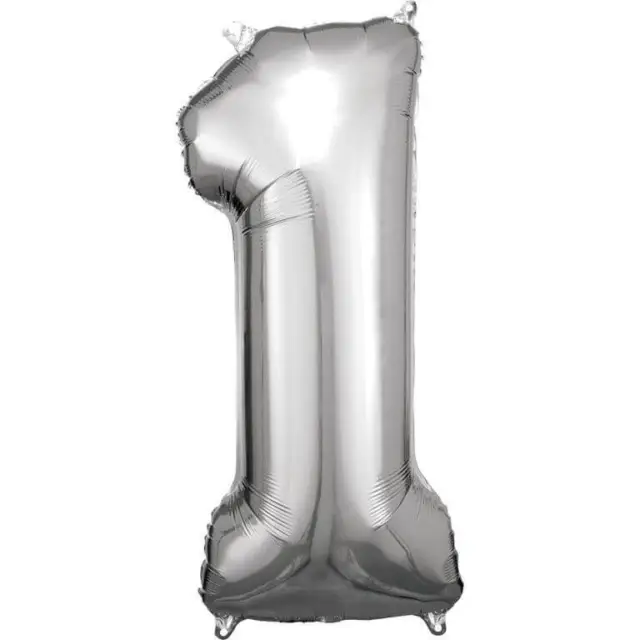 Grosse Zahl 1 Silber Folienballon N34 33 cm x 86 cm
