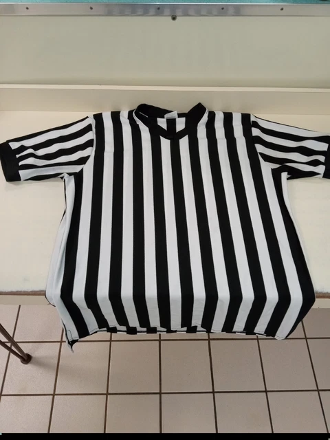 McDavid Referee Shirt Short Sleeve V Neck Striped Black White Mens Size L McDavid Referee Shirt Short Sleeve V Neck Striped Black White Mens Size L