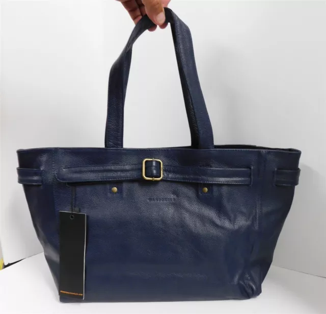 NEW WANDERERS TRAVEL Company Navy Blue Leather Large Tote Shoulder Bag ...