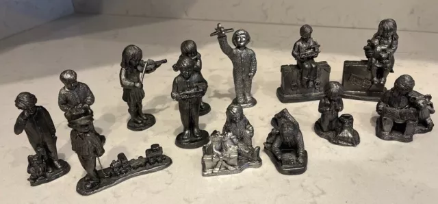 Lot-13 AMAZING Michael Ricker Solid Pewter Children Boy-Girl in PJ's Figurines