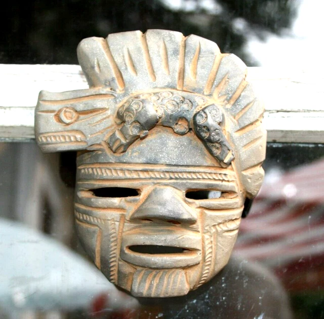 AZTEC MAYAN MEXICAN Clay Ceramic Mask WALL HANGING Pottery VTGSmall